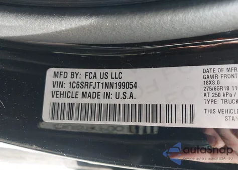 2022 Ram 1500 Laramie 4X4 5'7 Box z USA, uszkodzony, nr VIN 1C6SRFJT1NN199054